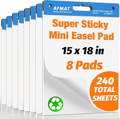 AFMAT Mini caballete pegajoso, 15 x 18 pulgadas, papel para profesores, súper pegajoso y resistente a las manchas, papel de caballete autoadhesivo