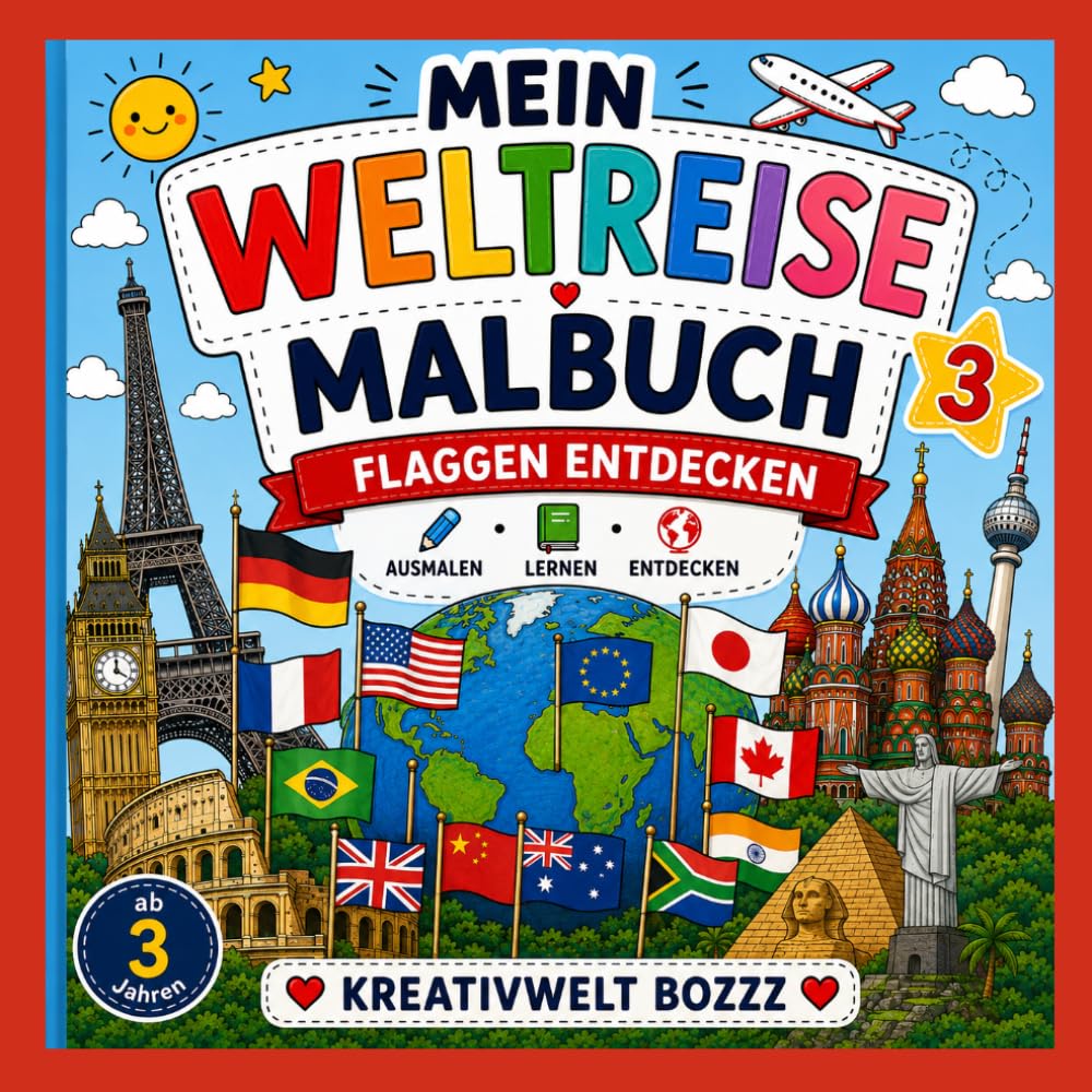 Mein Weltreise Malbuch 3: Flaggen entdecken | Länder der Welt kennenlernen | Kreativer Lernspaß für Kinder: Flaggen aus aller Welt ausmalen • ... • Für kleine Weltentdecker ab 3 Jahren