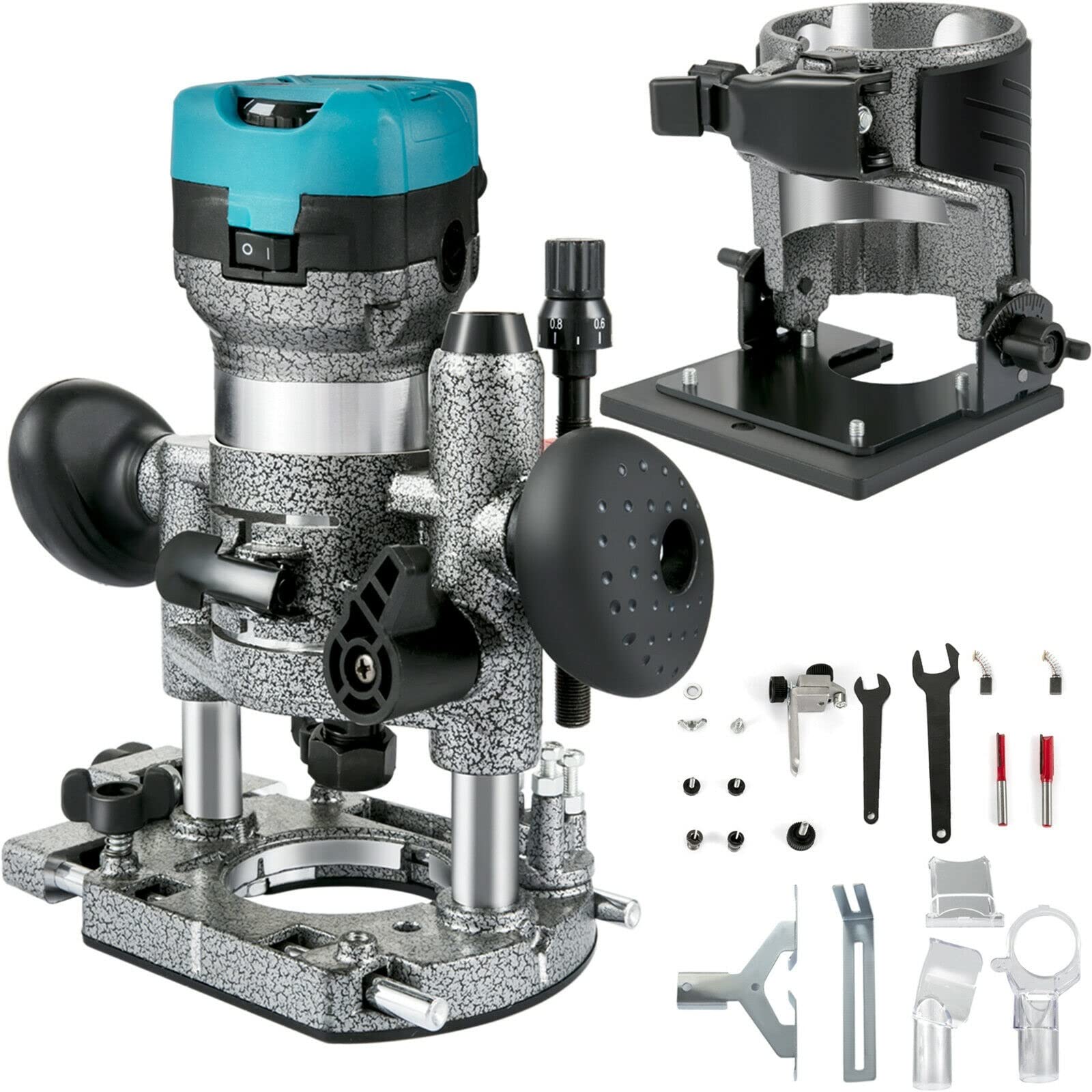 Woodworking Electric Trimmer Hand Wood Router Machine Power Carpentry Tools for Trimming Slotting Milling Grooving Carving(Plunge Tilt)