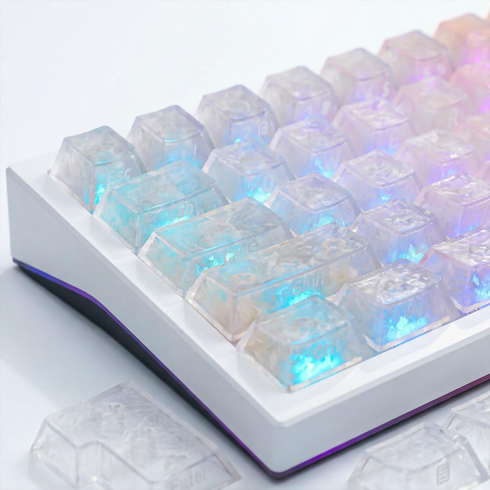 Sunzit PBT Keycaps, 119 Tasten, individuelles Set mit Weiß Tastenkappen in Carbonfaser Optik, Cherry-Profil, seitlicher Sublimationsdruck für MX-Schalter, mechanische Gaming-Tastatur