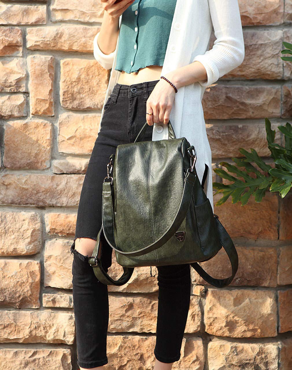 BUKESIYI Donna Borsa Zaino Elegante Zainetto Borse a Tracolla Zaini Antifurto Zainetti 2024 PU Pelle IT78134 Verde
