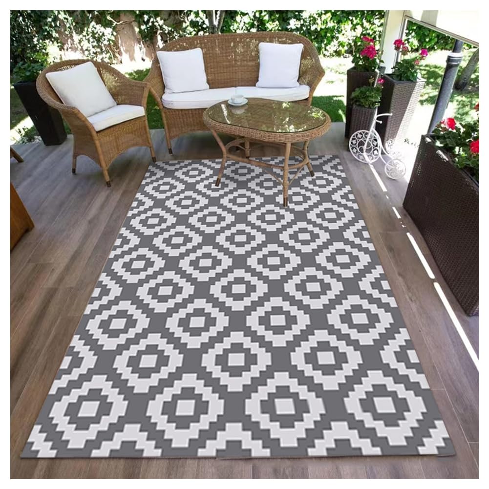 Wodoodporne dywaniki zewnętrzne do ogrodu i tarasu antypoślizgowe łatwe do czyszczenia, idealne na kemping, taras, plażę, nic i podwórko, 80 x 120 cm i elegancki