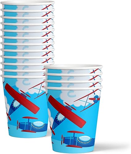 Miniatura 3 de Juego de suministros para fiesta de cumpleaños de avión, platos, servilletas, vasos, vajilla para 16