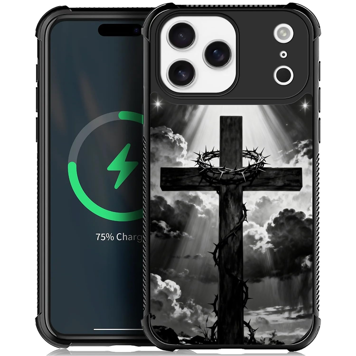 for iPhone 17 Pro Max Case 6.9inch Compatible with MagSafe Wireless Charging,Military Grade Drop Protection,4 Bumper Corner Air Cushion for Boys/Men,Cell Phone Cover Pattern Thorn Cross