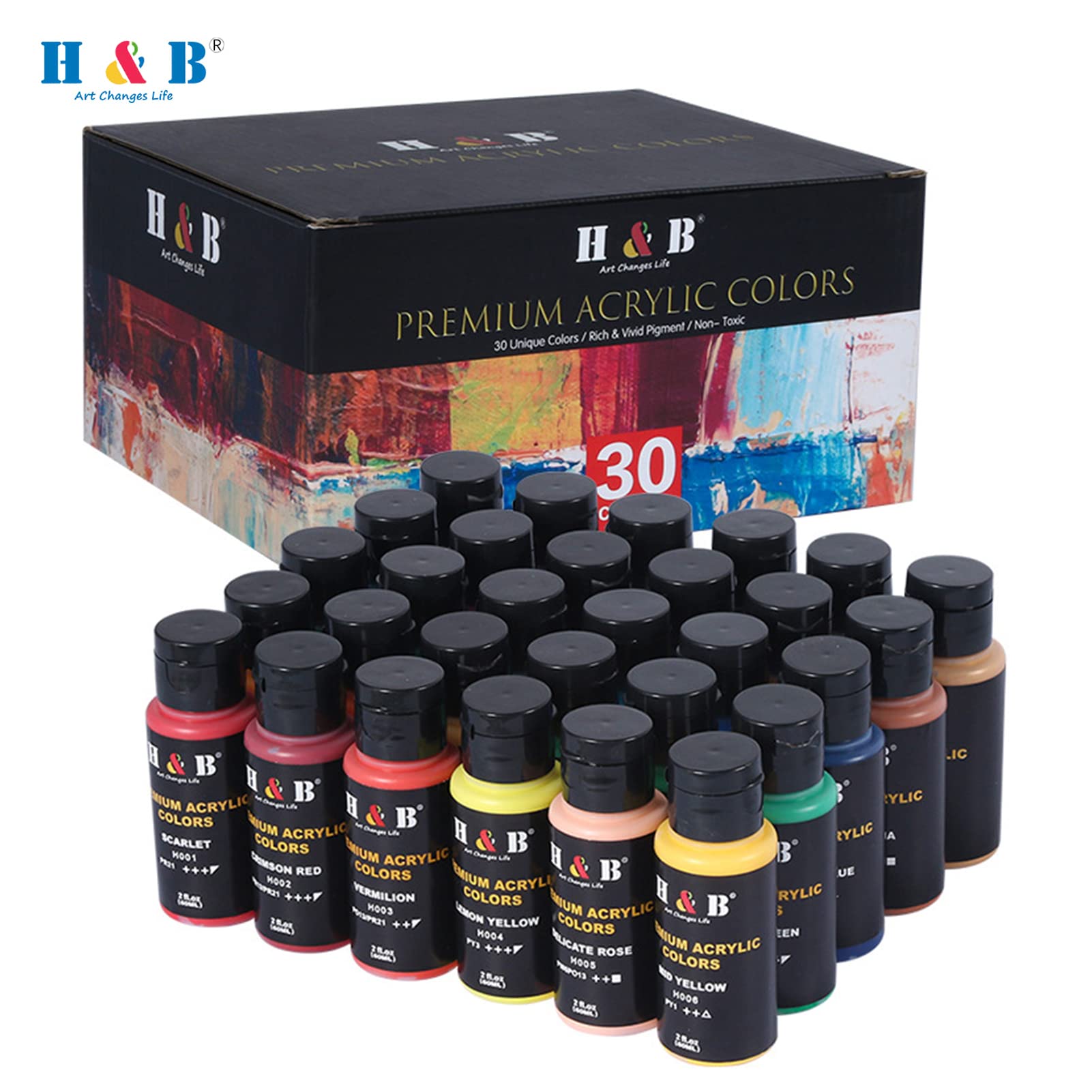 30 Farben Acrylfarben-Set, Sichere Premium-Qualität, Hohe Deckkraft für, Studenten, Hobbymaler, Kunstbedarf