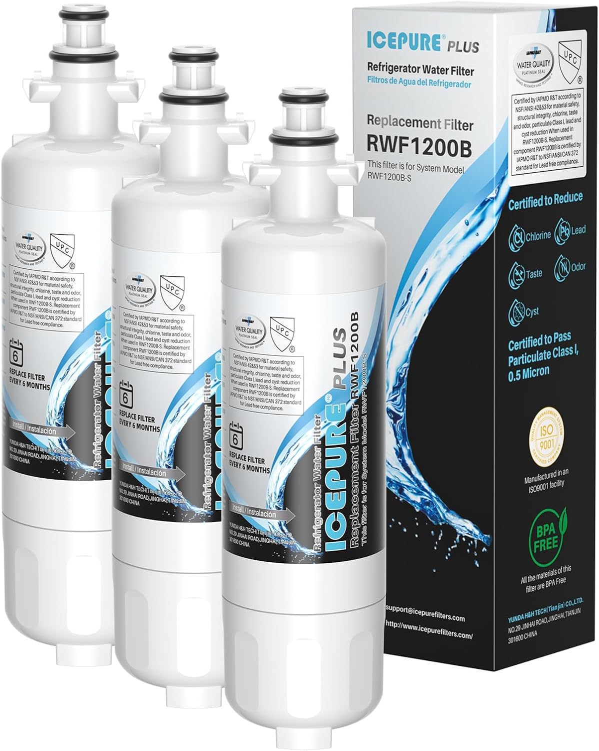 ICEPURE PLUS ADQ36006101 NSF/ANSI 53 & 42 Certified Refrigerator Water Filter, Remove Lead, Replacement for LG LT700P, Kenmore Elite 9690, 469690 CLCH106 ADQ36006102 FML-3 LFXS30766S LFXS24623S, 3PACK