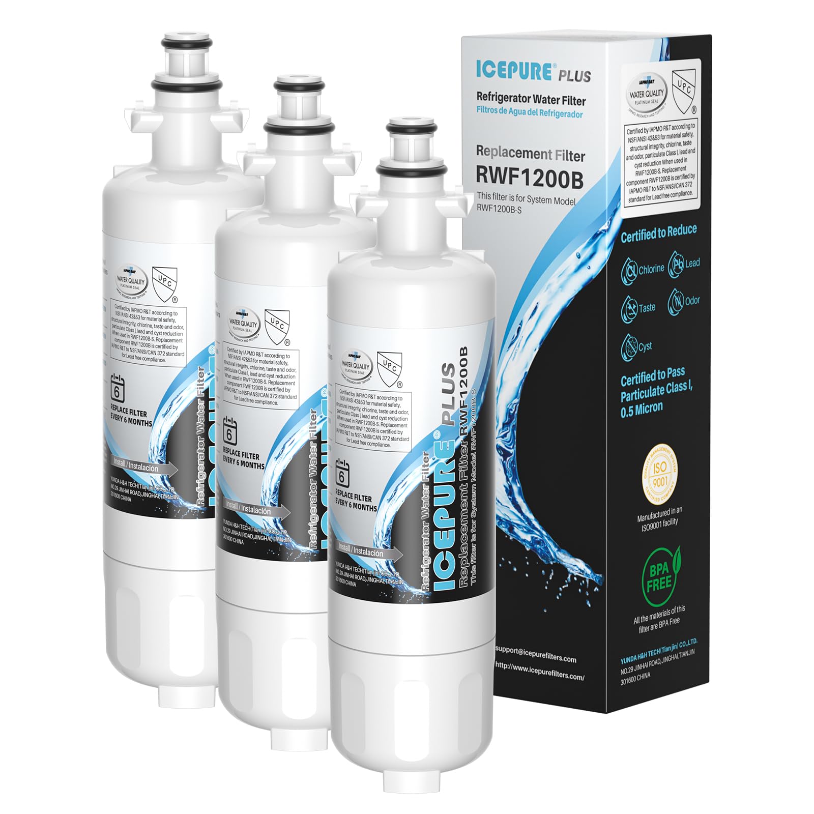 ICEPURE PLUS ADQ36006101 NSF/ANSI 53 &amp; 42 Certified Water Filter,3PACK