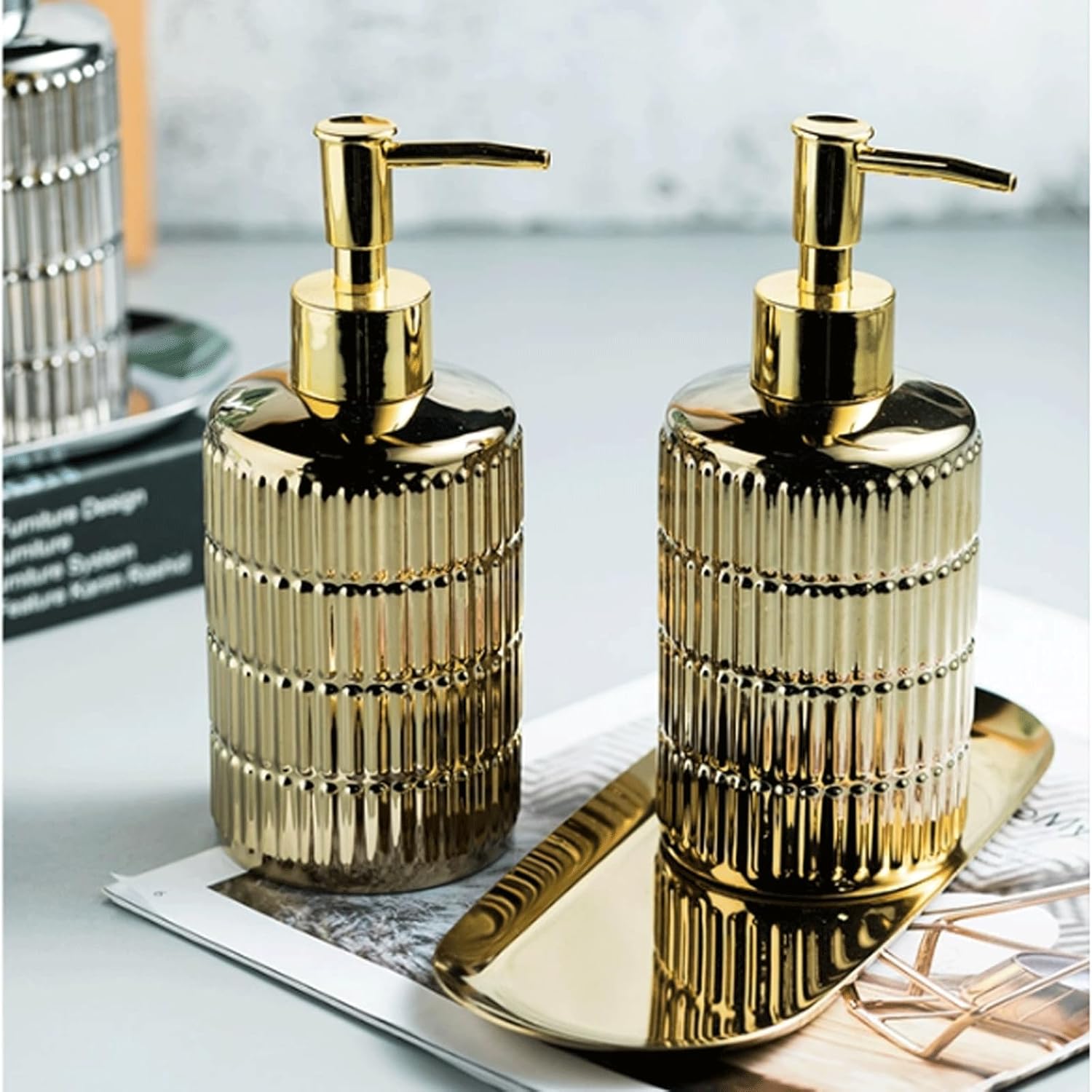 Liquid Soap Dispenser Gold Ceramics Lotion Soap Bottle - Silver Lotion Dispenser Shower Soap Dispenser Pump Suitable for Bathroom Decoration Decor