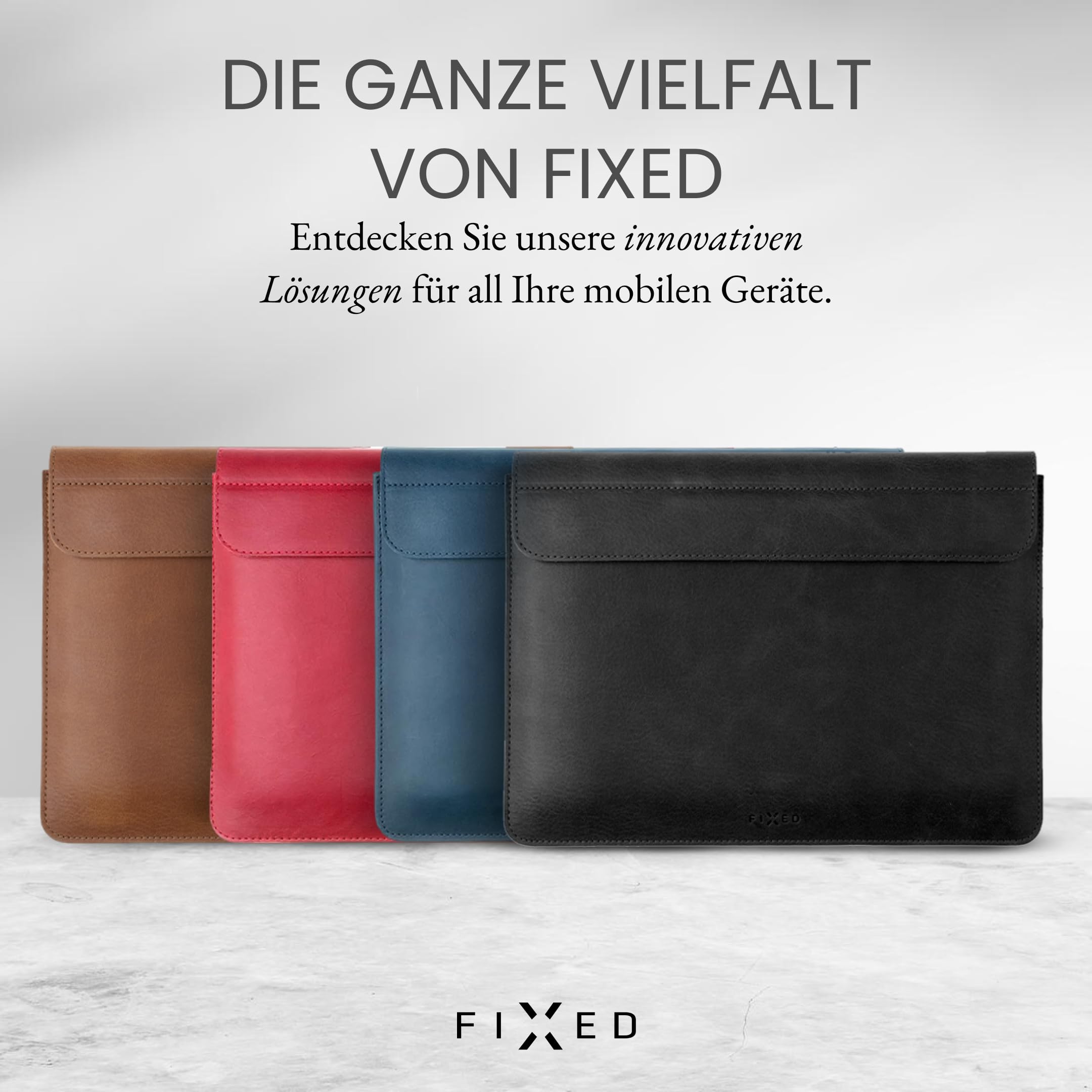 FIXED Oxford Lederhülle 13,6 Zoll für MacBook Air (2022) M2/M3, iPad und andere Geräte: Handgefertigte Laptoptasche aus italienischem Rindsleder, Hülle mit Magnetverschluss, Schwarz