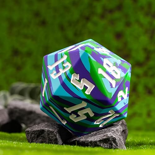 Miniatura 7 de IUSTIDIE Silicona D20 de 2.165 in, dados individuales de 20 caras gigantes D20 D20, colores camuflaje, tacto suave y cómodo, gorila perfecta, para