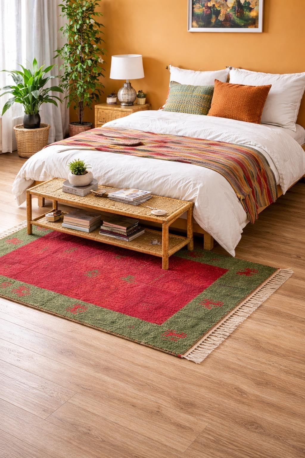 Alfombra de lana hecha a mano con diseño tradicional exclusivo de 155 x 95 cm para el salón