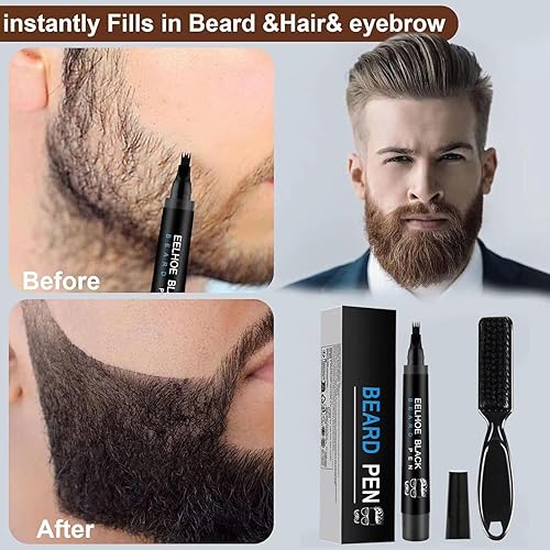 Miniatura 6 de Kit de relleno de barba impermeable para hombres, lápiz, bolígrafo, marcador de oscurecimiento con acabado natural para barba, bigote y cejas,