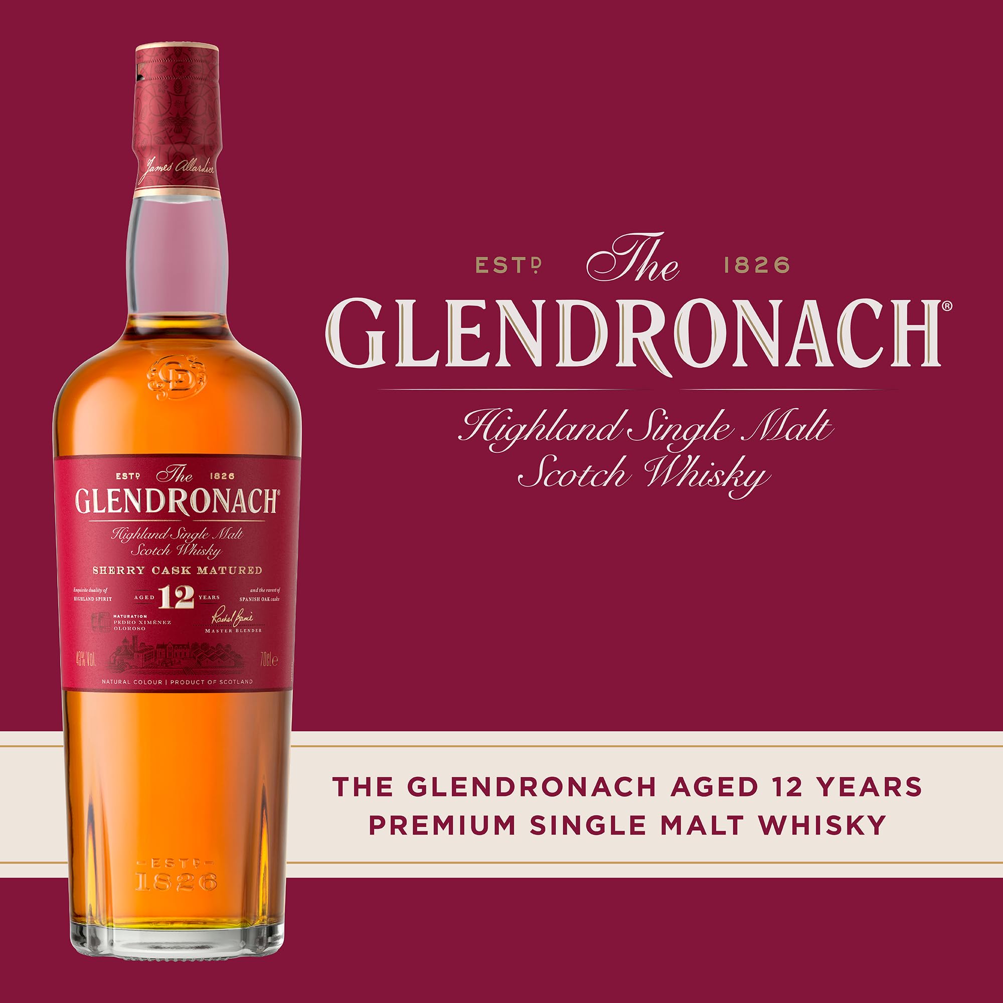 The Glendronach 12 Jahre - Premium Highland Single Malt Scotch Whisky - in edler Geschenkverpackung - Vollmundig, cremig und würzig mit Sherrynoten - 0.7L / 43% Vol.