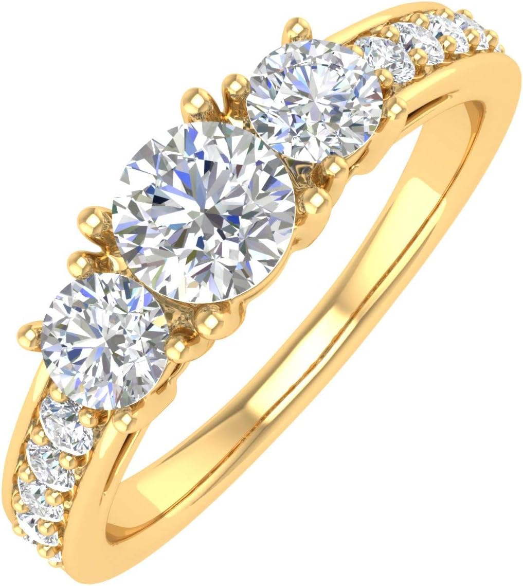 1 Carat (ctw) 3-Stone Diamond Engagement Ring in 14K Solid Gold (I1-I2 Clarity)
