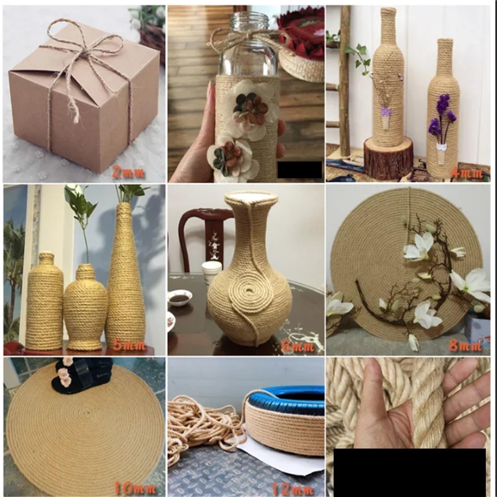 100 m handgewebtes Hanfseil, DIY-Fotowand, Retro-Zaun dekorativ, natürliche Juteschnur, handgewebt, DIY Für Camping Garten