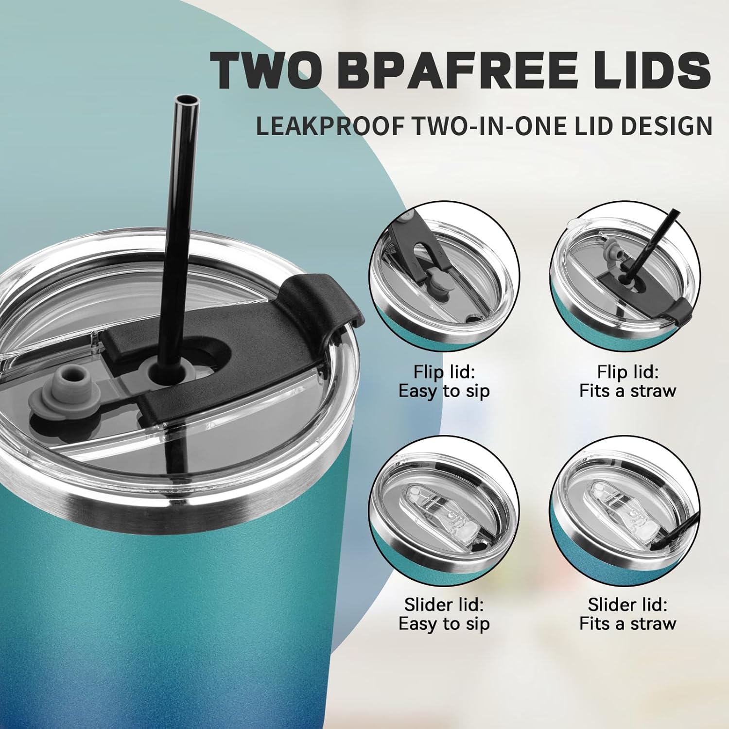 30 oz Tumbler with Lids and Straws, Stainless Steel Insulated Coffee Tumbler, Double Wall Vacuum Insulated Travel Mug Cup, Leakproof Thermal Coffee Cup for Hot and Cold Drinks (dark green blue) - Image 5