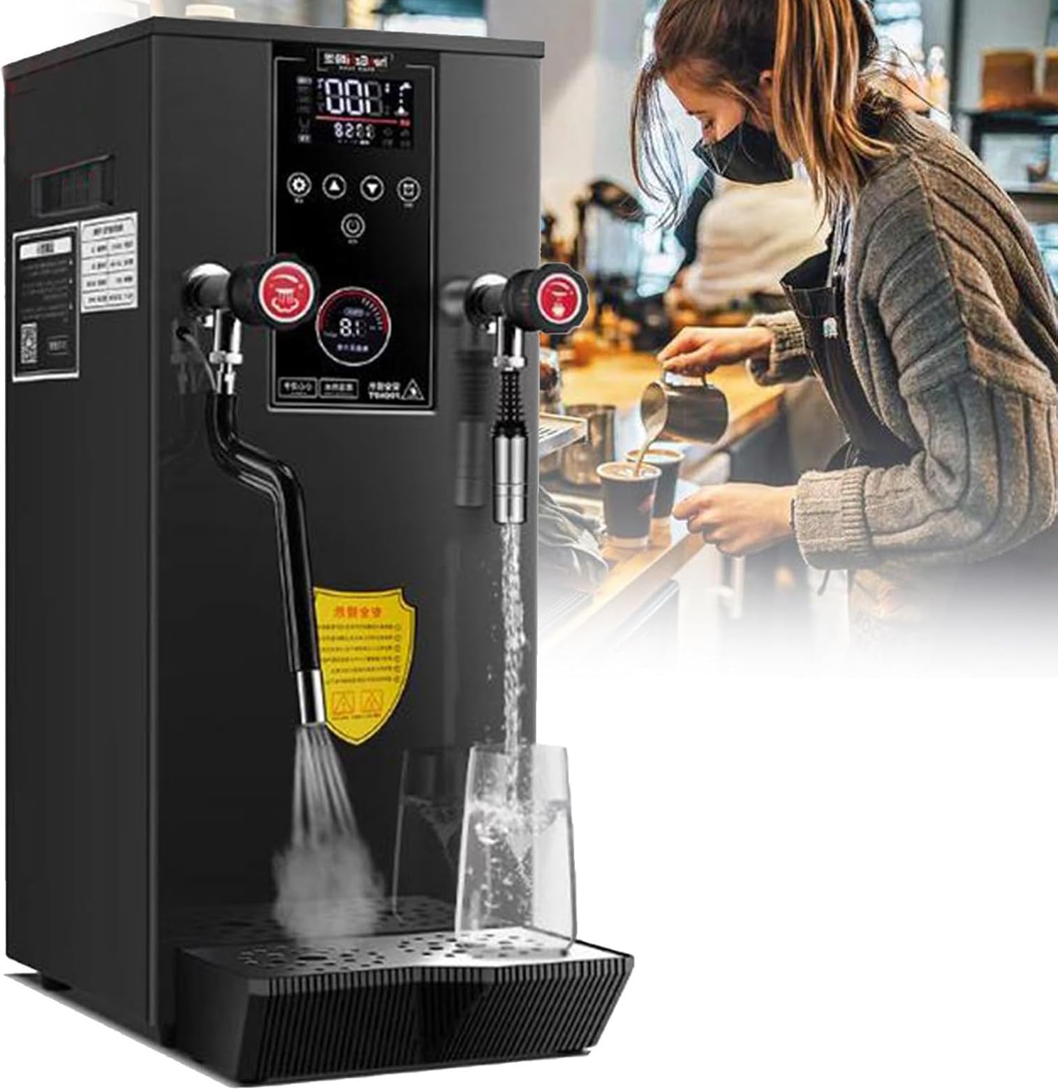 YXZYFPP Automatic Milk Frother Machine - Commercial Grade Coffee & Dessert Shop Steamer, 110V White - Perfects for Creamy Lattes & Rich Cappuccinos (Black 220V)