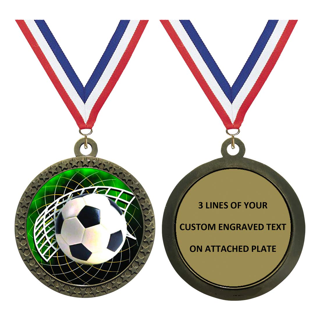 Express Medals Large 2.5 Inch Gold Color Soccer Medal Trophy Award Engraved Personalized Text and Neck Ribbon 542 (Pack of 10)