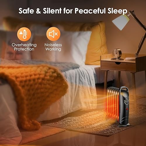 Miniatura 4 de Air Choice Calentadores de aceite para uso en interiores, calentador de radiador de 700 W, protección contra sobrecalentamiento, funcionamiento