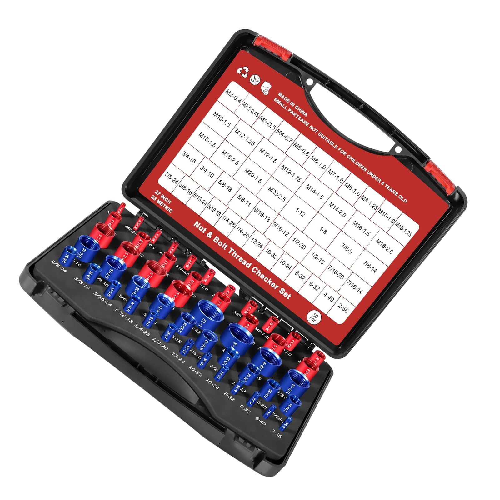 HDOYTXXM Professional Nut Bolt Screw Checker Gauge 50PCS Set Aluminum Materials Portable Organizers Case Color Coded for and Thread Checker Gauge Set