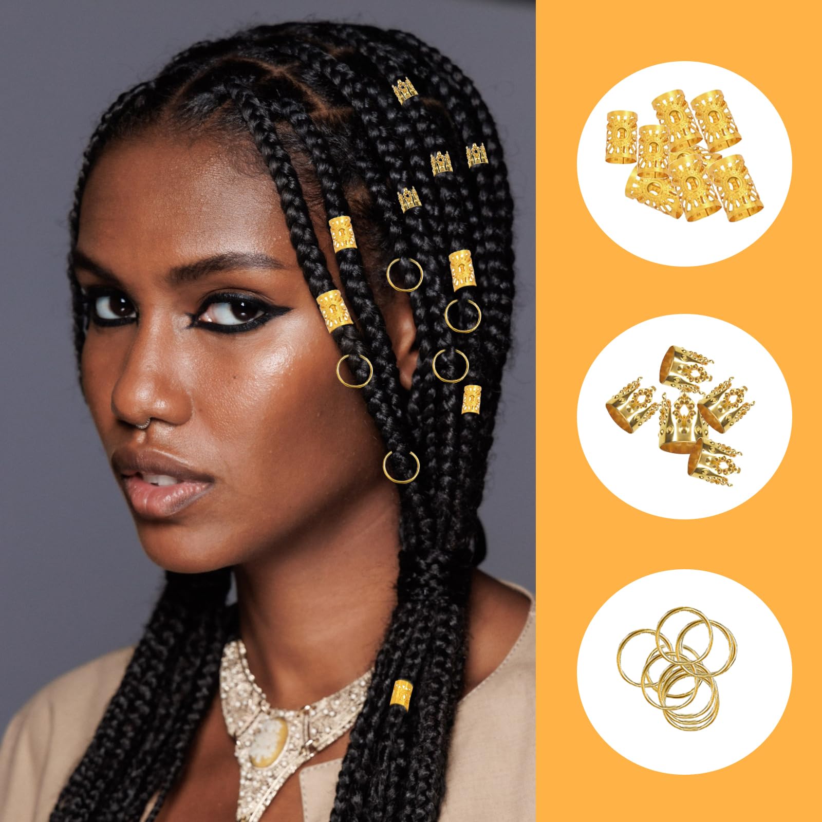 50 Stück Gold Haarschmuck Set - Verstellbarer Zierrat Für Zöpfe & Dreadlocks