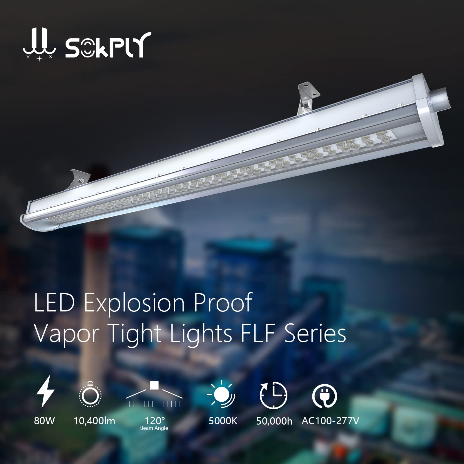 Sokply LED 4FT Explosion Proof Light UL844 Certified 80W 10400Lm