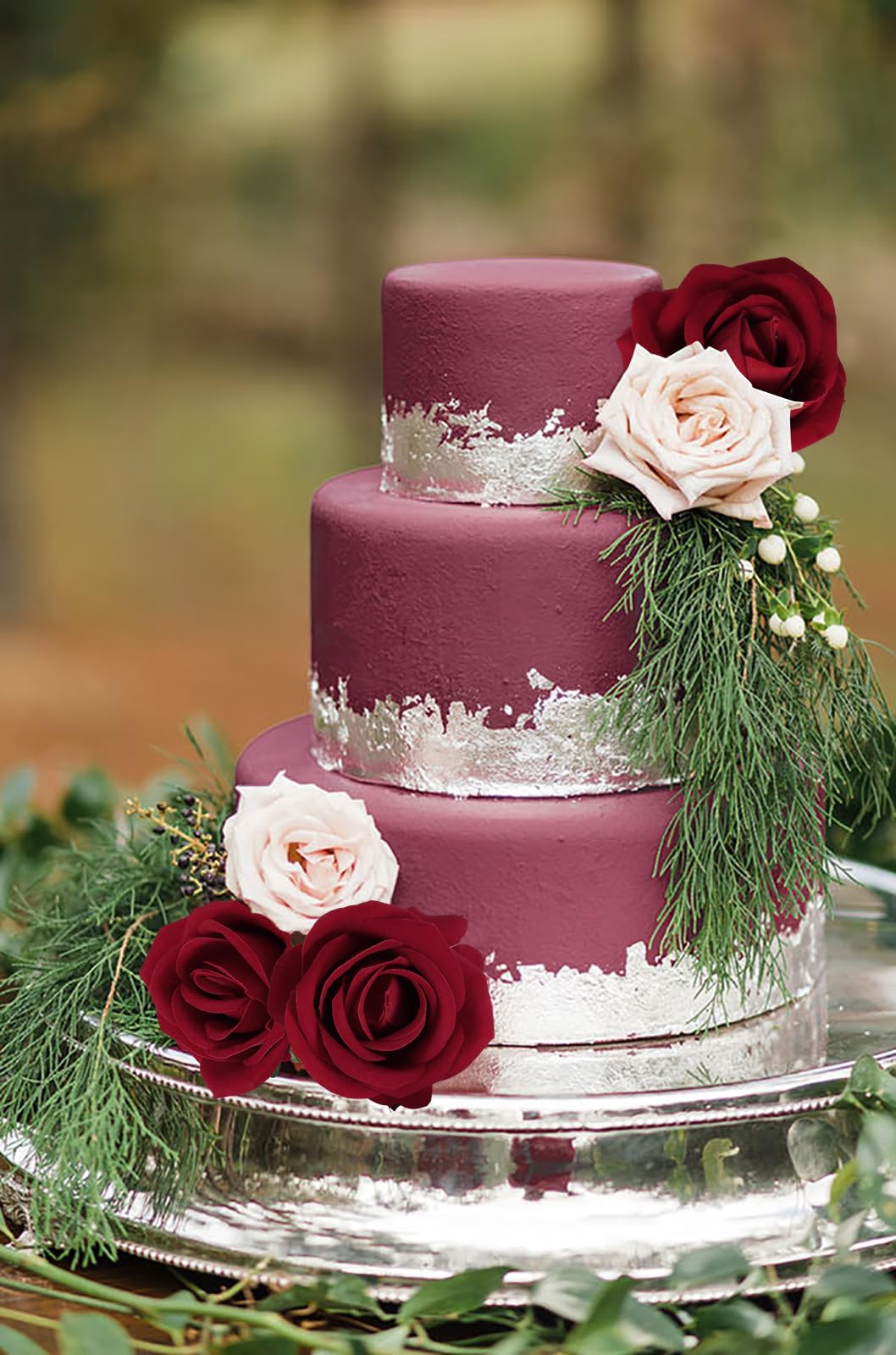 ICBOX Red Artificial Roses 25PCS Red Velvet Roses Artificial Flowers Real Look Silk Flowers with Stems for DIY Wedding Party Baby Shower Home Decoration(Red)