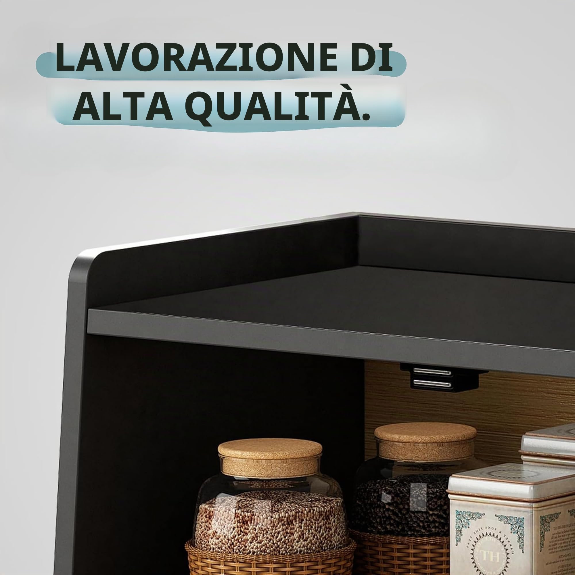 Cookery Portapane in legno con 2 ripiani per la conservazione del pane in bambù, grande scatola per il pane, contenitore per il pane a 2 livelli (nero)