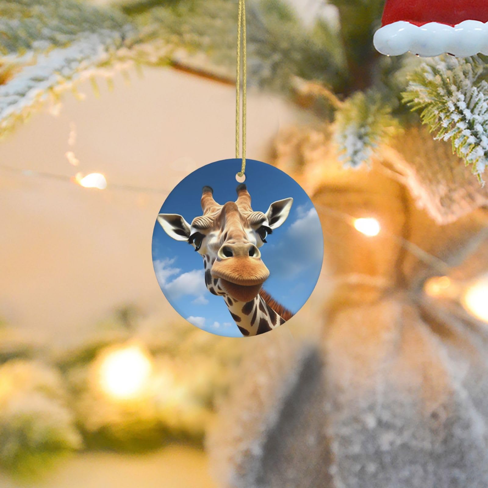 2025 Christmas Tree Decoration Hanging Round Ornament Funny Giraffe Ceramic Ornaments Christmas Tree Decorations Round Pendants for Xmas Tree Winter New Year Party Supplies