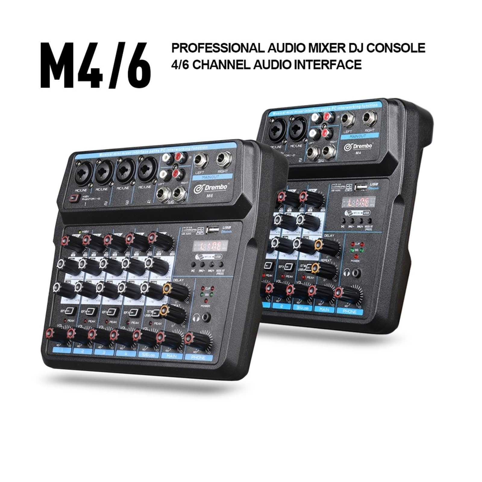 Mikser audio Mikser DJ M4 M6 Aduio z kartą dźwiękową Bluetooth do nagrywania na komputerze, mikrofonem i interfejsem do miksowania instrumentów(6 Channels)