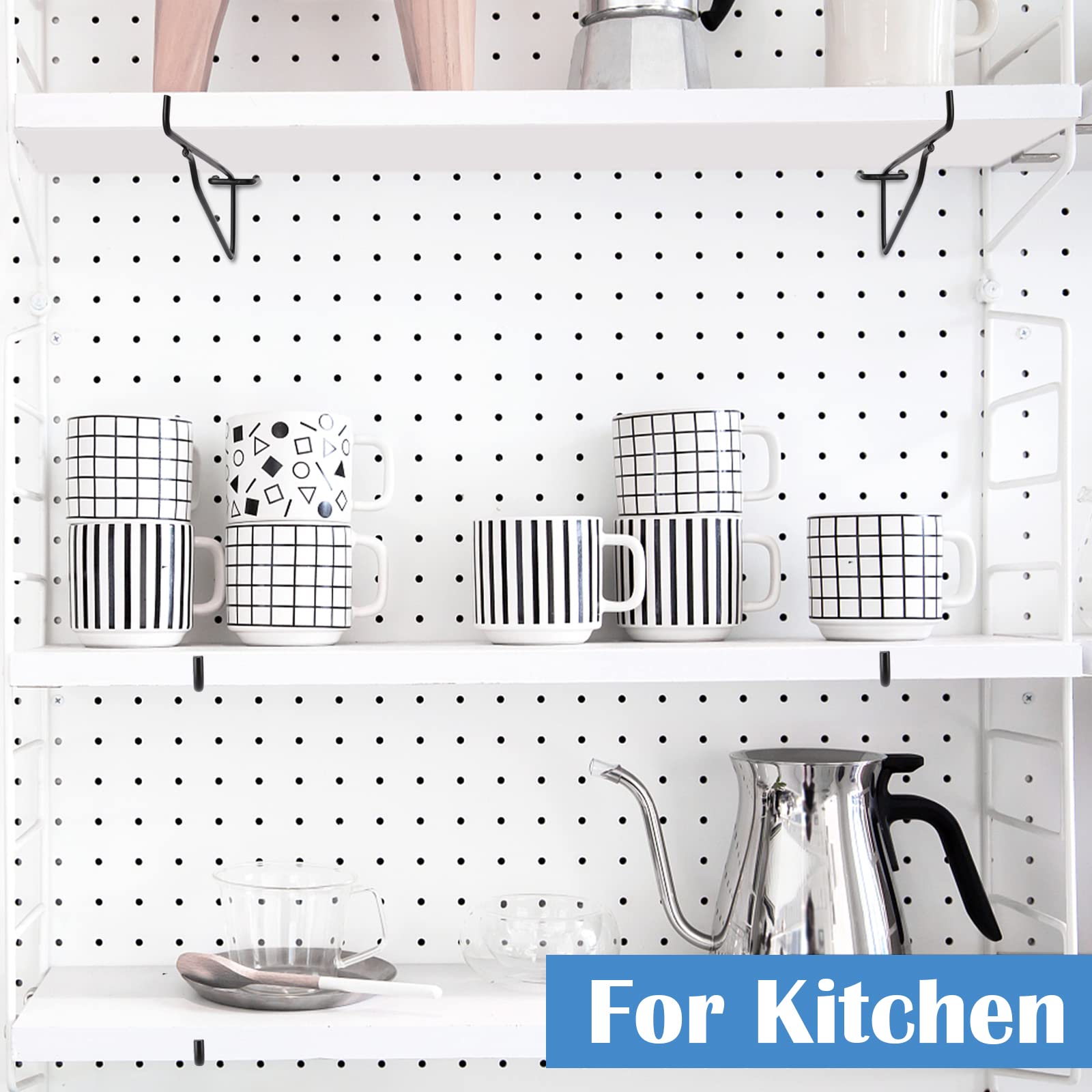 Pegboard Shelf Set 3 White Wooden Pegboard Shelves and 6 Metal