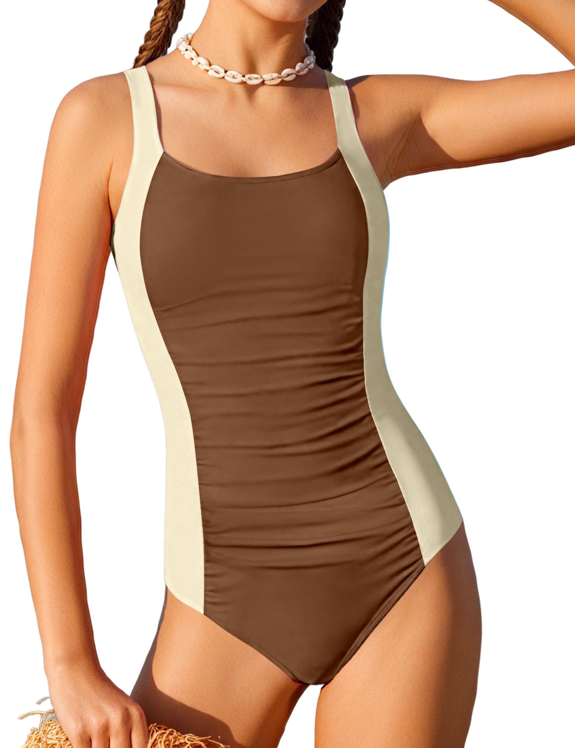 Girl Swimsuit One Piece Bathing Suit for Girls Solid Color Ruched Adjustable Straps Padded Swimwear 9-18y