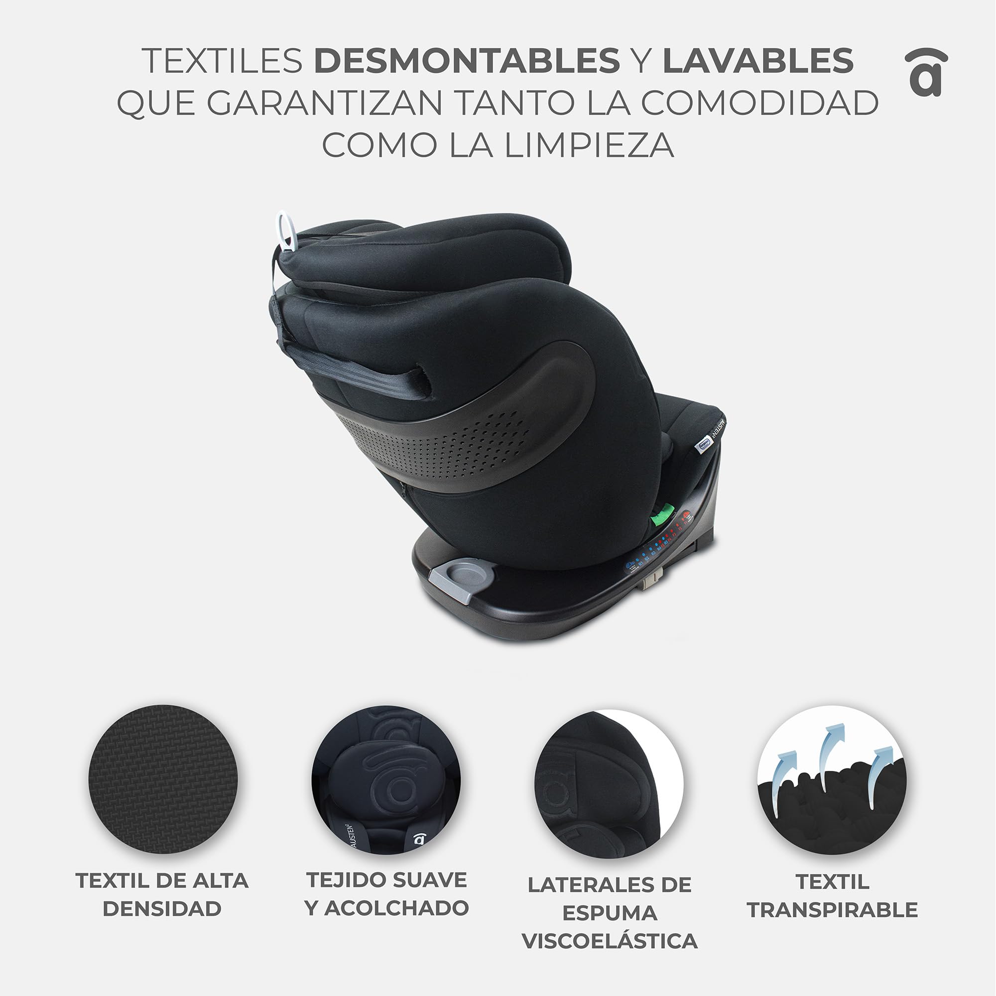 Asalvo AUSTEN 2 Silla de coche con isofix 40-150 cm, Edad: desde el nacimiento hasta los 12 años –I-size, Acontramarcha hasta los 105 cm, 4 años aprox, Negro