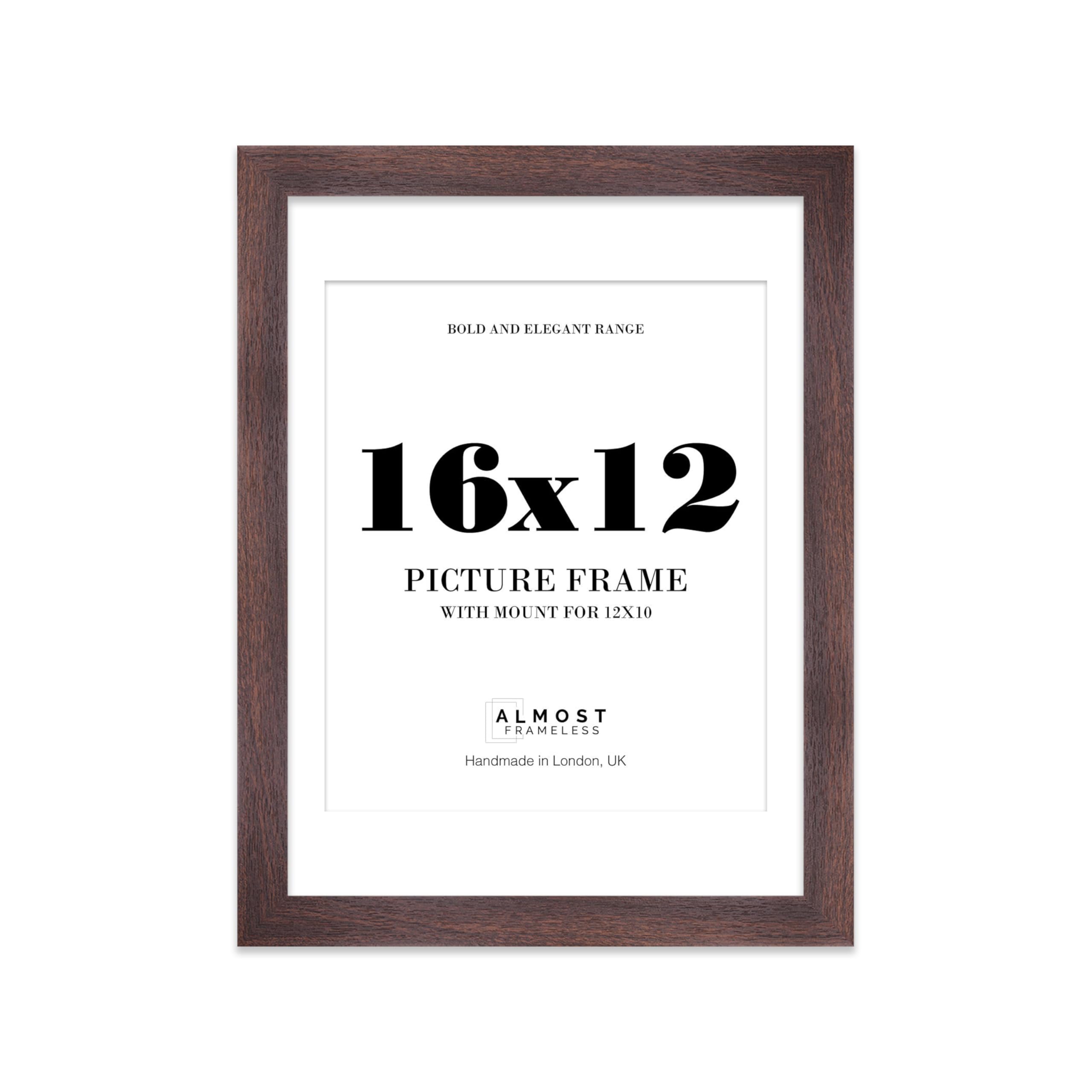 16x12 Walnut Frame With Mount for 12x10 Pictures 28mm Edge Portrait and Landscape Display with Wall Hooks, 1 Pack