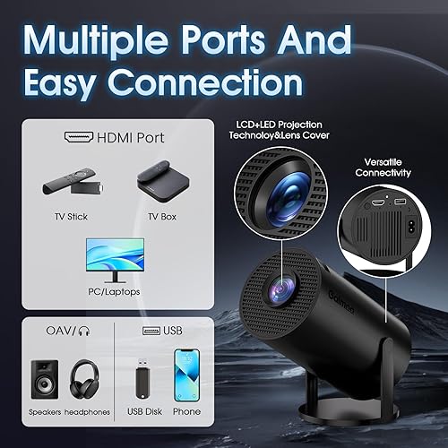 Miniatura 6 de Mini proyector con WiFi y Bluetooth Aplicaciones incorporadas Proyector inteligente Soporte 4K 1080P FHD 180 ajustable Keystone automático