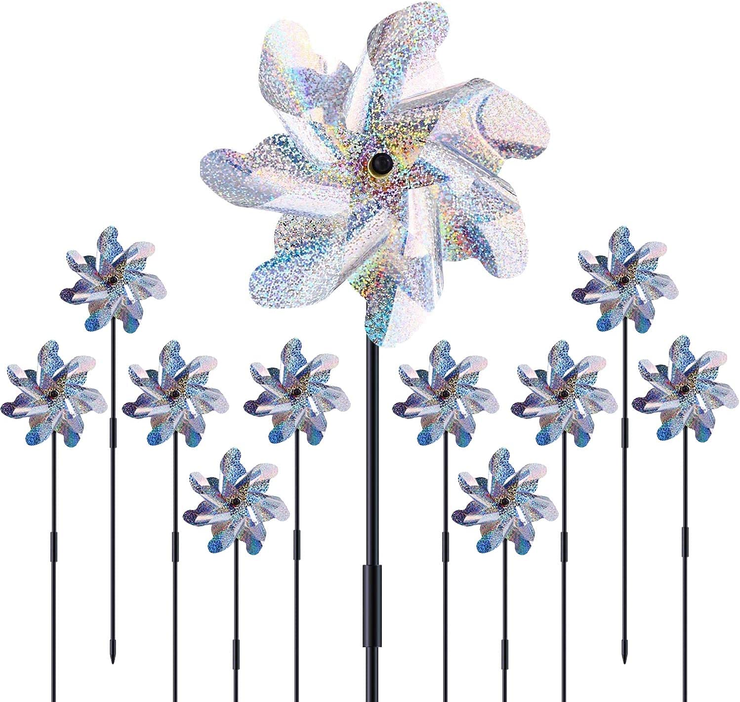 Pinwheels Reflective with Stakes 10 pack, ELECTRFIRE Extra Sparkly Pin Wheel for Garden Decoration, Outdoor Wind Catcher