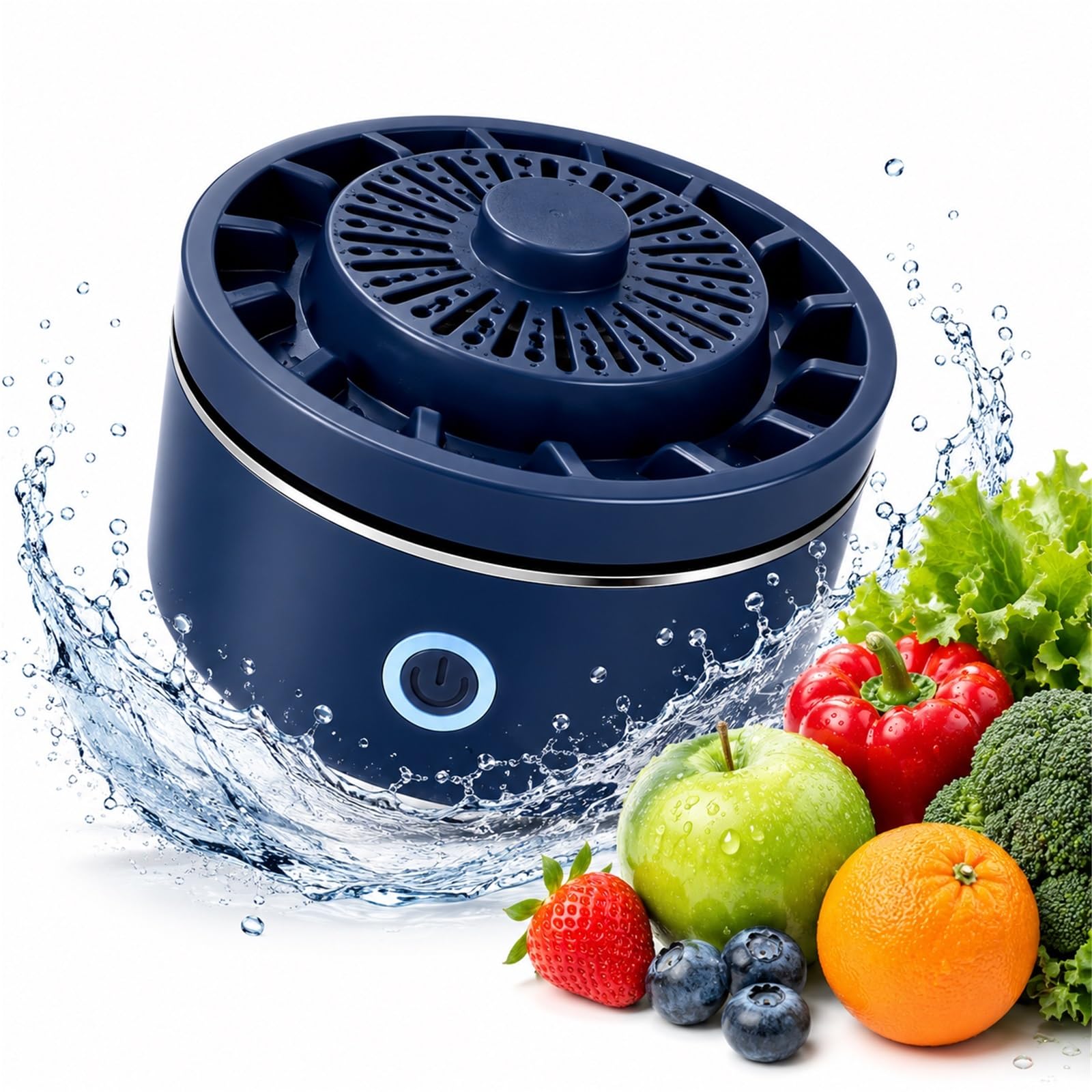 Fruit and Vegetable Washing Machine, Portable Food Purifier for Removing Grime and Wax, Wireless IPX7 Waterproof Produce Washer for Veggies Meat Rice(Blue)