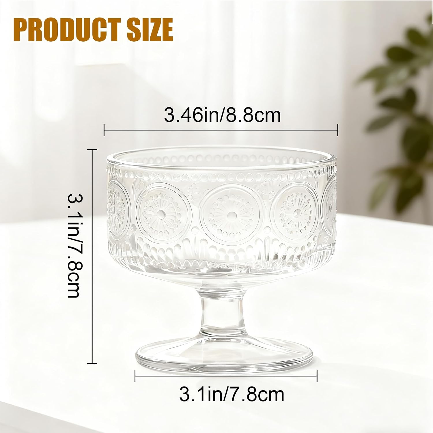 Set of 6 Glass Dessert Bowls, 6.1oz Elegant Sundae Glasses for Ice Cream, Fruit, Salad and Pudding