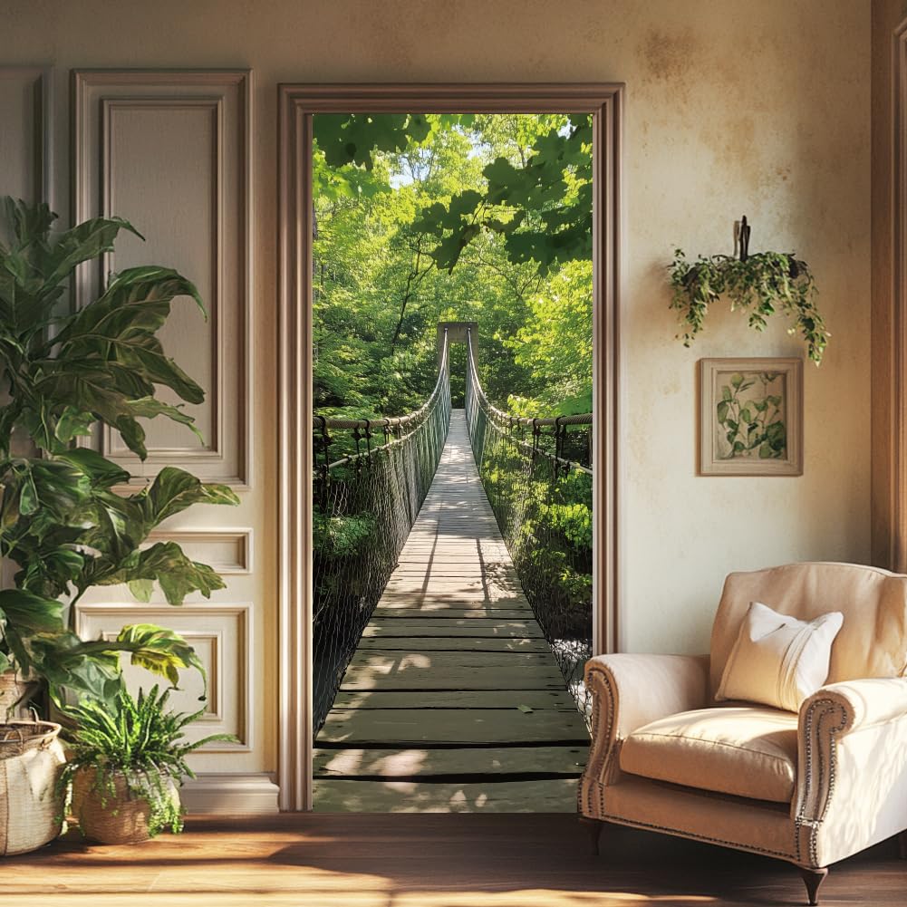 arricraft 2 Sheets Suspension Bridge Self-Adhesive Door Sticker, 80cmx200cm/31.5x78.7inch Bridge Pattern Door Murals Stickers PVC Removable Wallpaper Decoration for Bedrooms ​Living Room
