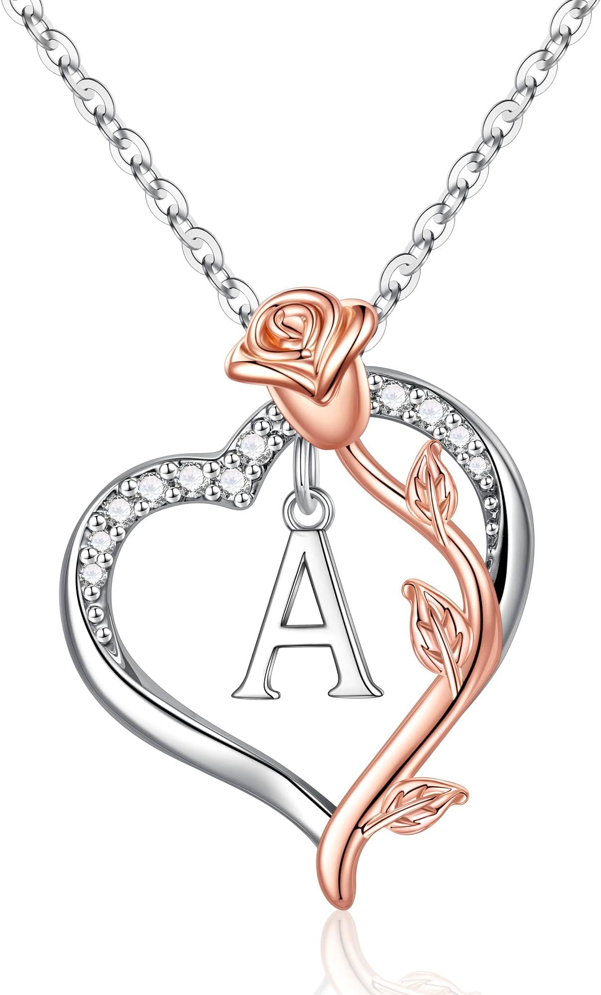 M MOOHAM Rose Heart Necklaces for Women - Heart Initial Pendant Necklaces for Women Jewelry Christmas Valentines Anniversary Birthday Gifts for Her Mom Wifefriend Daughter