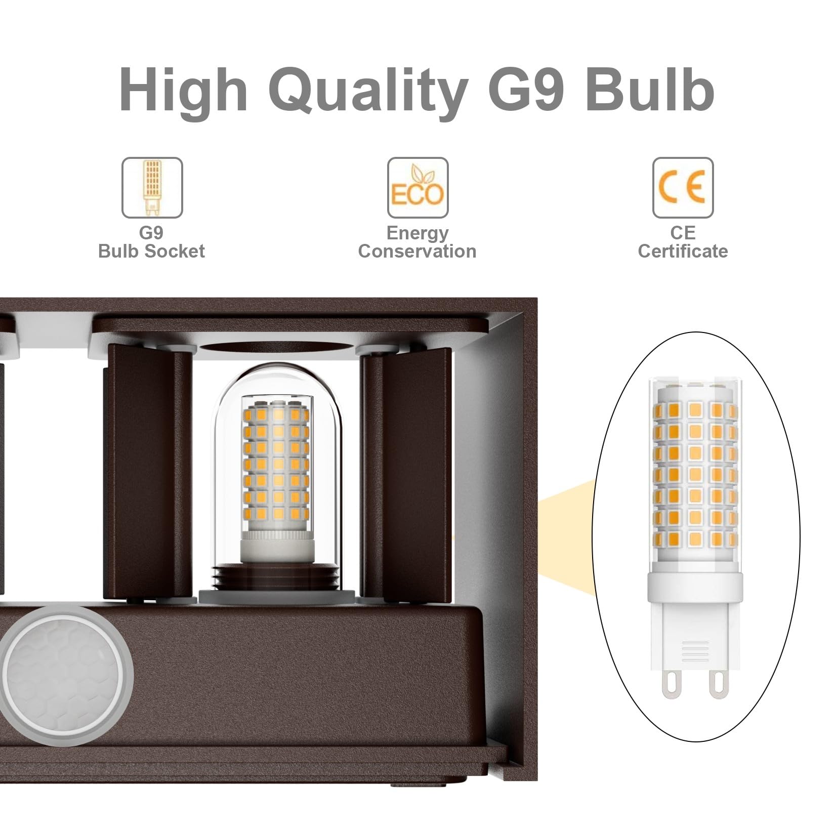 Klighten 1PCS LED Lampada da Parete Interno/Esterno con Sensore di Movimento, con Sorgente Luminosa Sostituibile Lampadina G9, 3000K Angolo del Fascio Regolabile Applique Esterno (Bronzo)