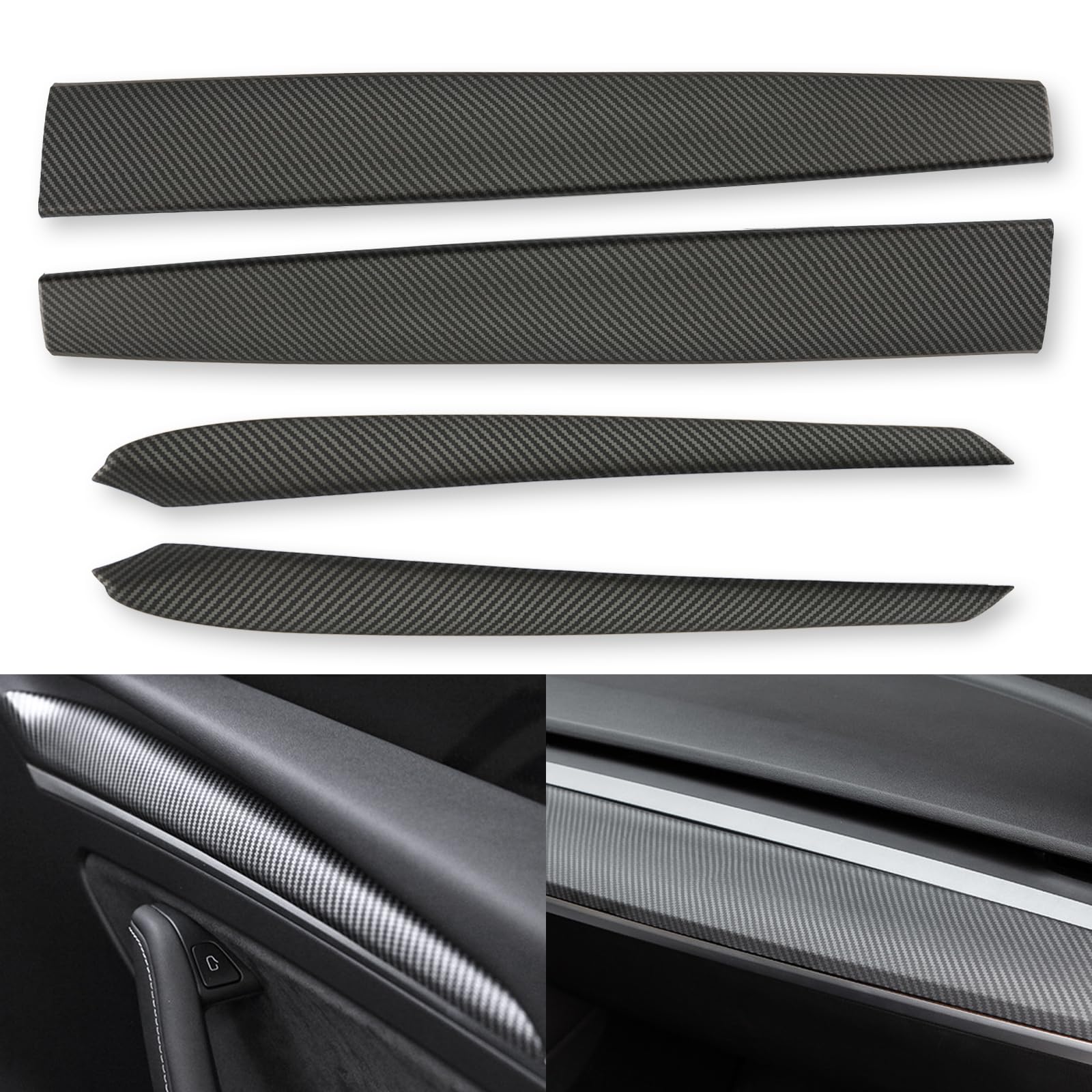 Condition photo showing New/Like New for GearUp Dashboard Cover Wrap and Front Door wrap for Tesla Model 3 2021-2023 for Model Y 2019-2024 Front Door Trim Armrest Panel Cover (Matte Carbon Fiber Pattern)
