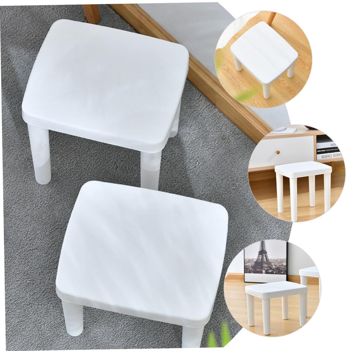 Mipcase Sgabellino Antiscivolo per Ragazzi in Plastica Bianco Struttura Triangolare Stabile, Leggero e Decorativo per Bagno e Cambio Scarpe
