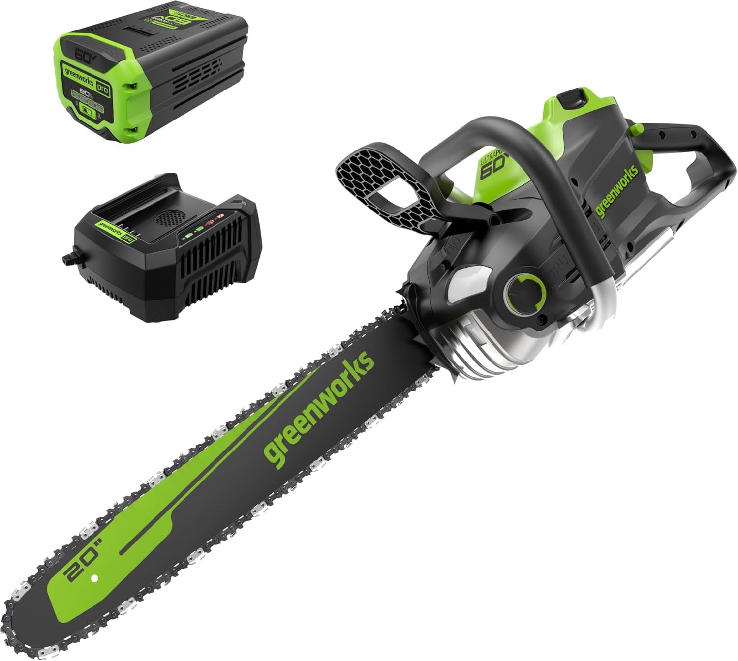 Greenworks 60V 20″ Chainsaw, 8.0Ah Battery