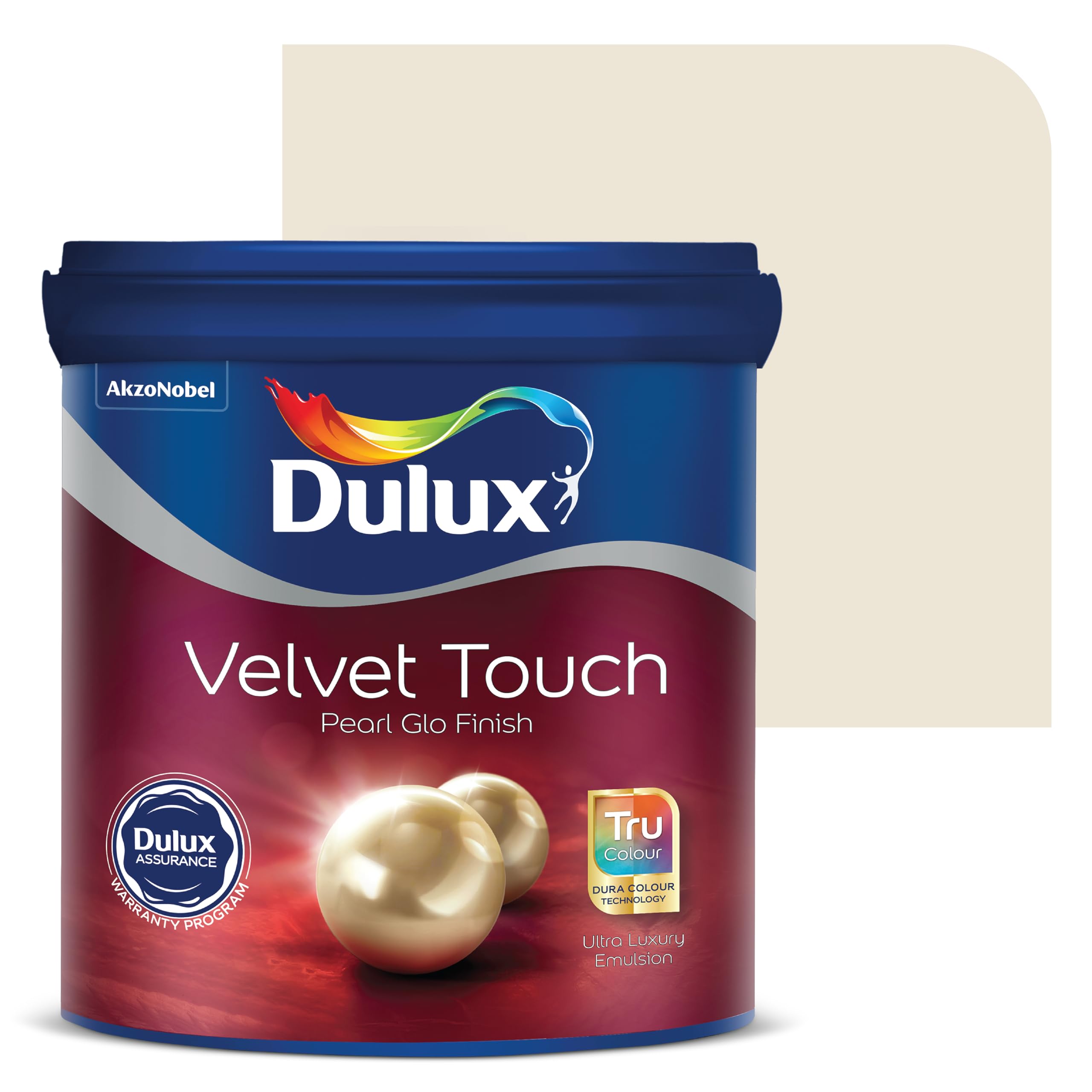 Dulux Velvet Touch Pearl GLO Interior Emulsion Paint (1L, Tusk Tusk) – Luxurious soft-sheen wall paint, highly durable, washable, rich, intense colors, with 6-year warranty