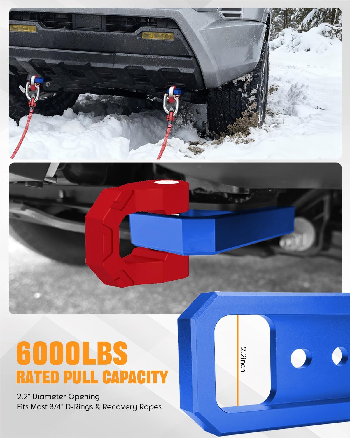 Front Recovery Points Billet T6061 Aluminum Compatible with Toyota Tacoma 2024–2026 (4th Gen)/4Runner 2025–2026/Land Cruiser 250 2024-2025, Blue Tow Hooks 2PCS image 5