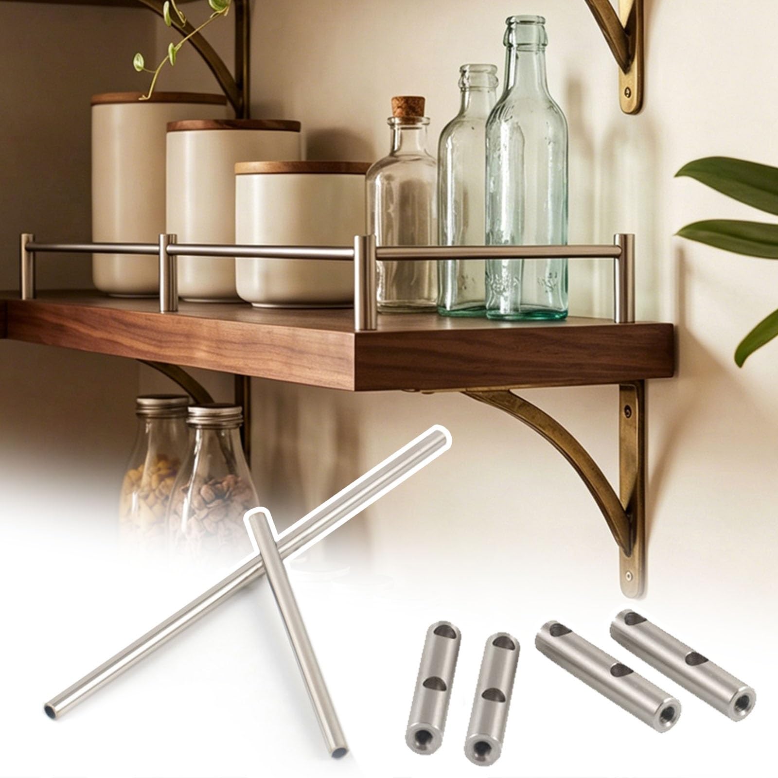 Corner Floating Shelves Railing Silver, Home Commercial Gallery Rail Kit for Wood Shelves/Shoe Rack/Wine Cabinet, Decorative Fences Guard Rod(LxW 10x8in/25x20cm)
