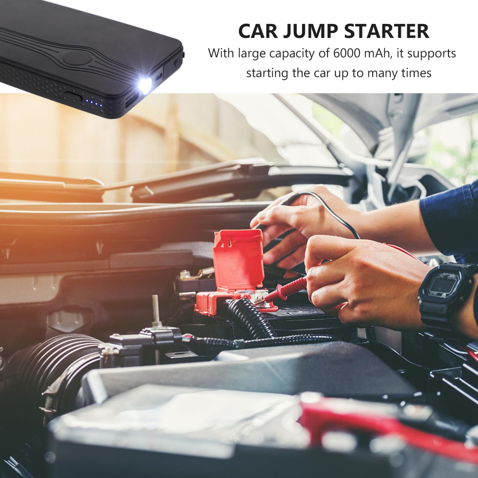 Hemobllo Démarreur de Véhicule Batterie Externe pour Voiture 6000mah Noir, Charge Usb, Port Usb, pour Téléphones Mobiles et Tablettes, Accessoires Auto, Facile à Transporter