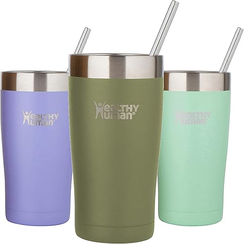 Vaso de viaje de acero inoxidable con aislamiento humano, con pajita y tapa, Verde oliva disponible en Yaxa Mexico