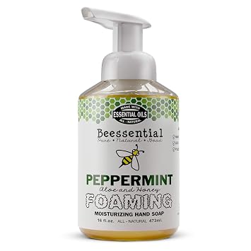 Beessential All Natural Foaming Hand Soap, Peppermint Essential Oils, Made with Moisturizing Aloe & Honey - Made in the USA, 16 oz